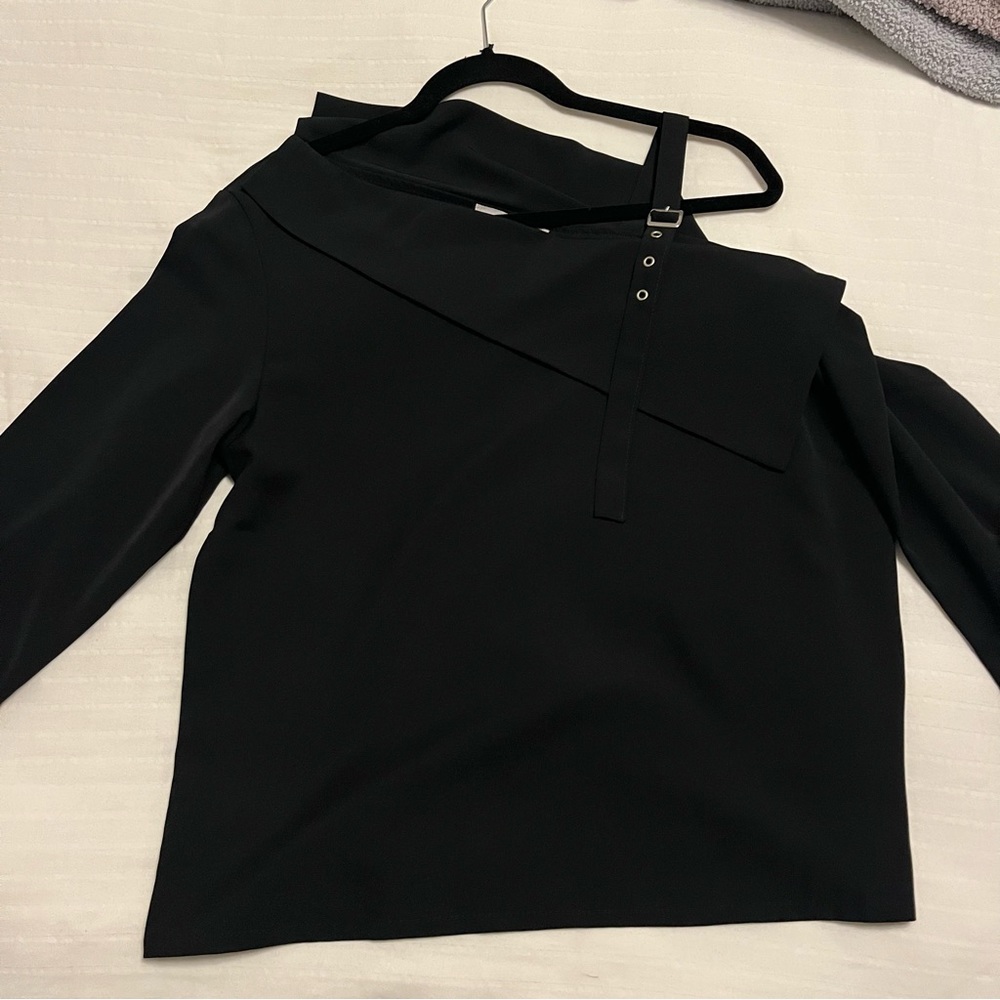 Black one shoulder buckle blouse